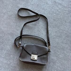 $650 Longchamp Mademoiselle Perforated Brown Crossbody Leather Handbag